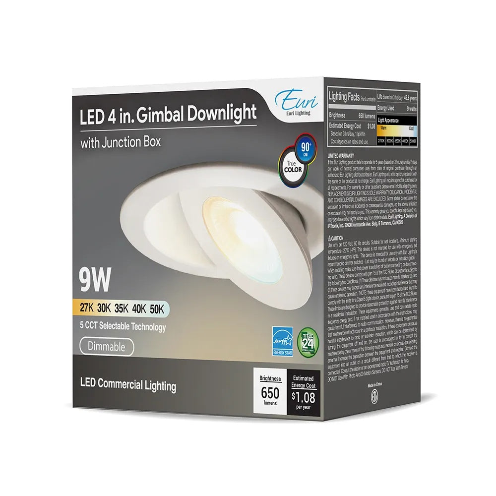 Euri Lighting 4 inch gimbal downlight - DLC4G-9W105SE packaging image