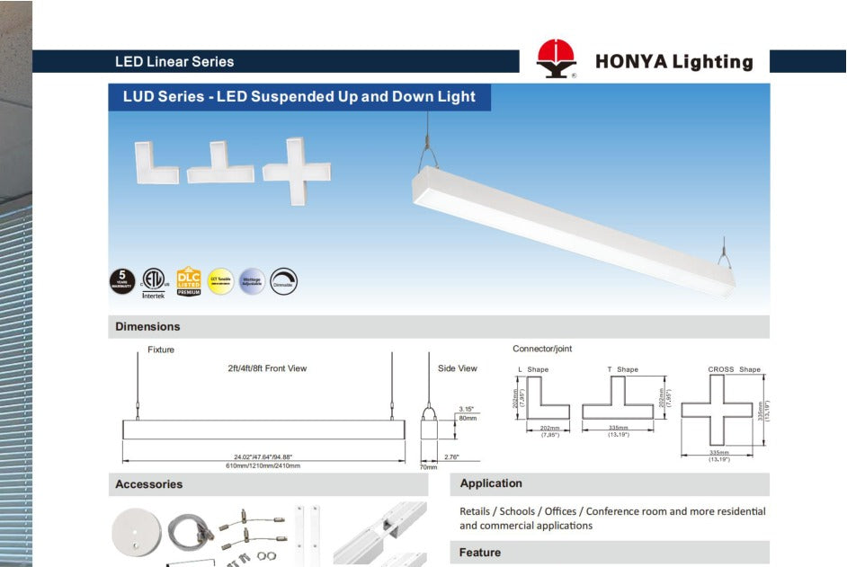 Honya LED Architectural Linear Fixture 2 FT 25W 3CCT White product image 2