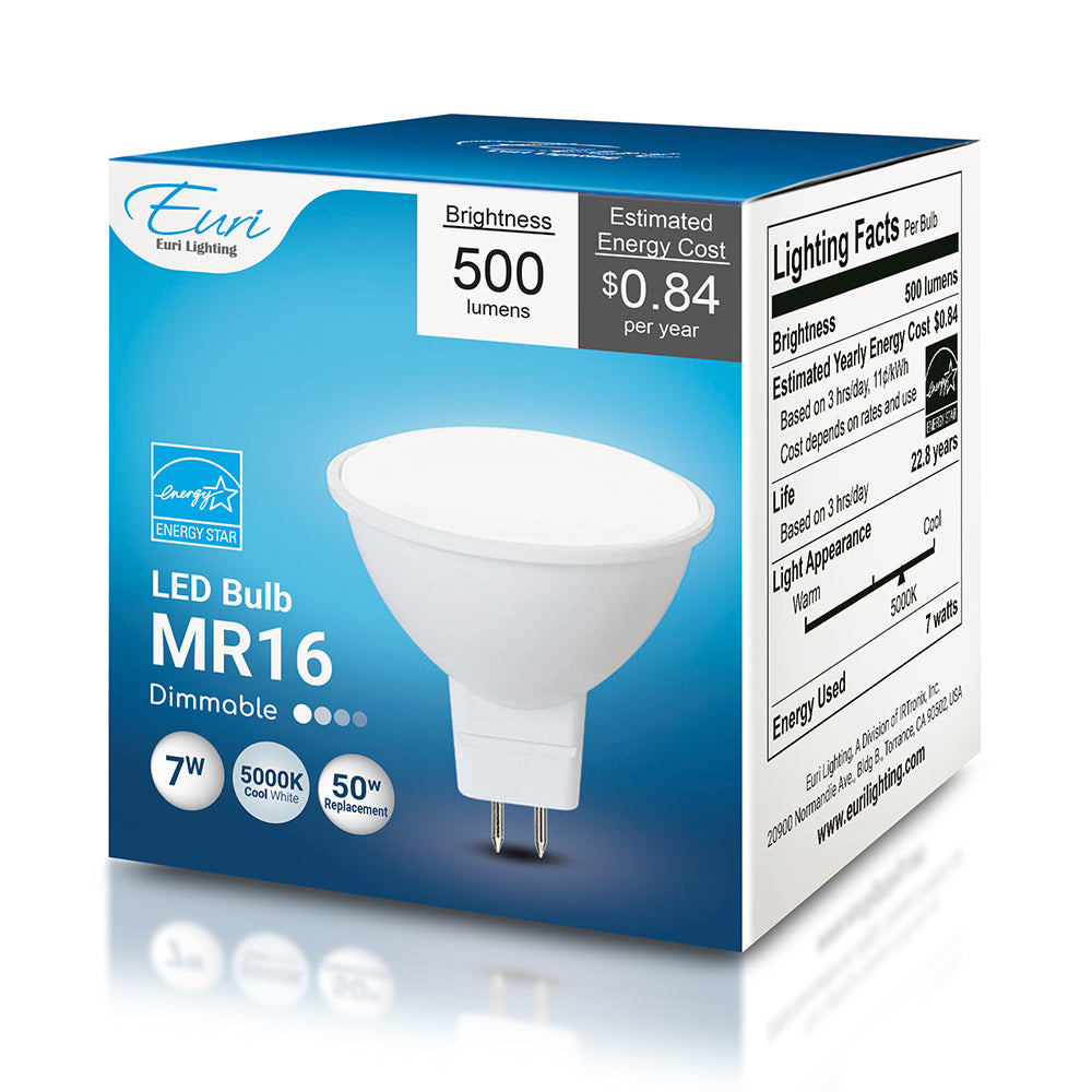 Euri Lighting MR16 LED Bulb - 7W / 50W Equivalent - 5000K - EM16-7W4050EW packaging image