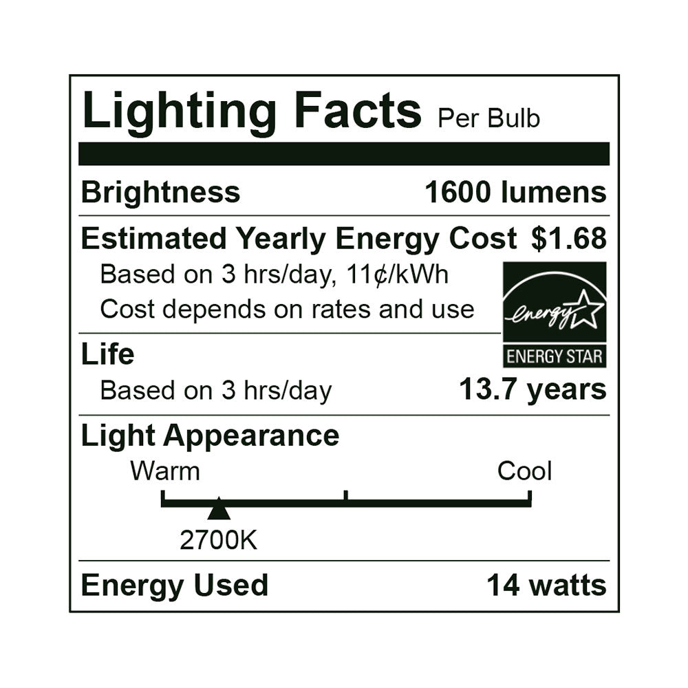 LED A19 100W Dim Energy Star - EA19-14W1120EGV specification image