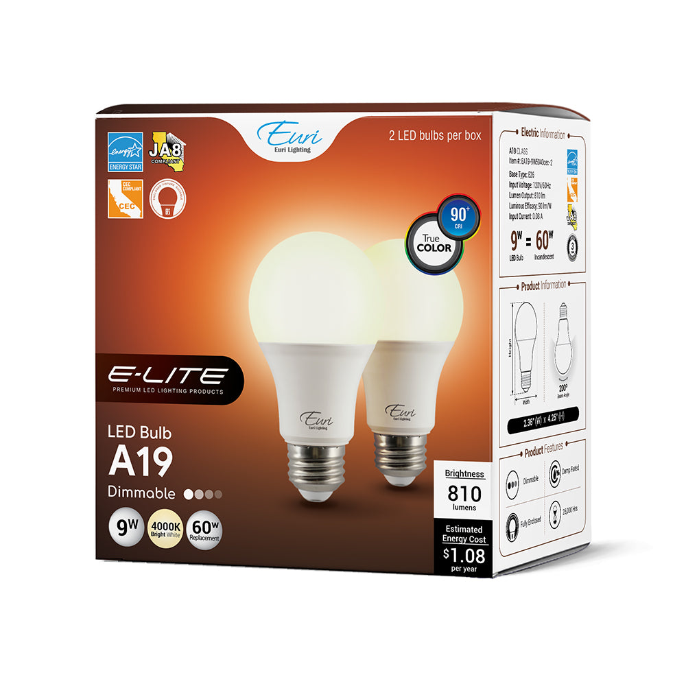 LED A19 60W Dim Energy Star CEC - EA19-9W5040CEC packaging image