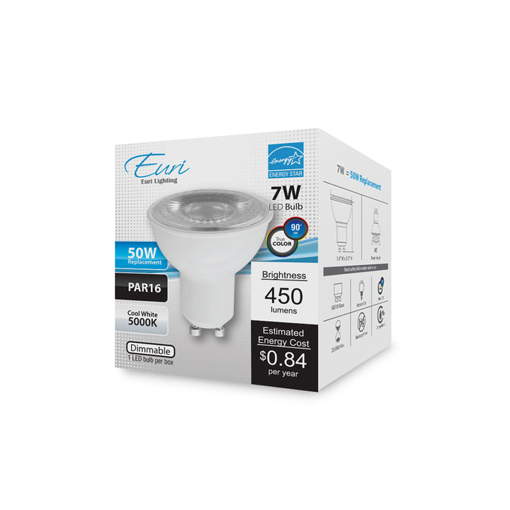 Euri Lighting PAR16 LED Lamp - 7W / 50W Equivalent - 3000K - EP16-4050EW packaging image