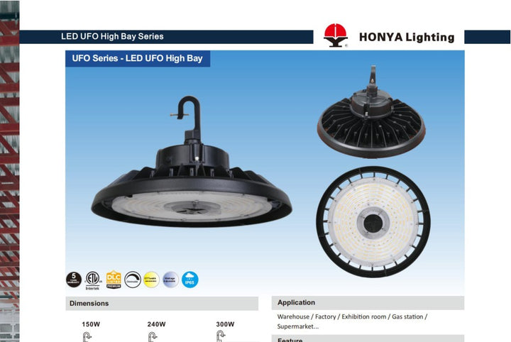 LED UFO High Bay Watt Adjustable 200W/240W/300W installation view
