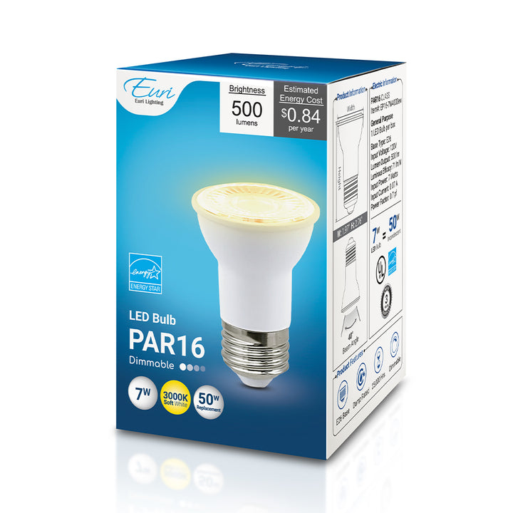 Euri Lighting PAR16 LED Lamp - 7W / 50W Equivalent - 3000K - EP16-7W4000EW packaging image