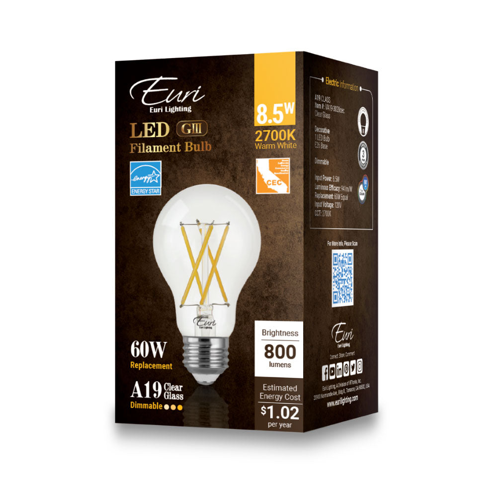 LED A19 60W Dim Energy Star CEC - VA19-3020CEC packaging image