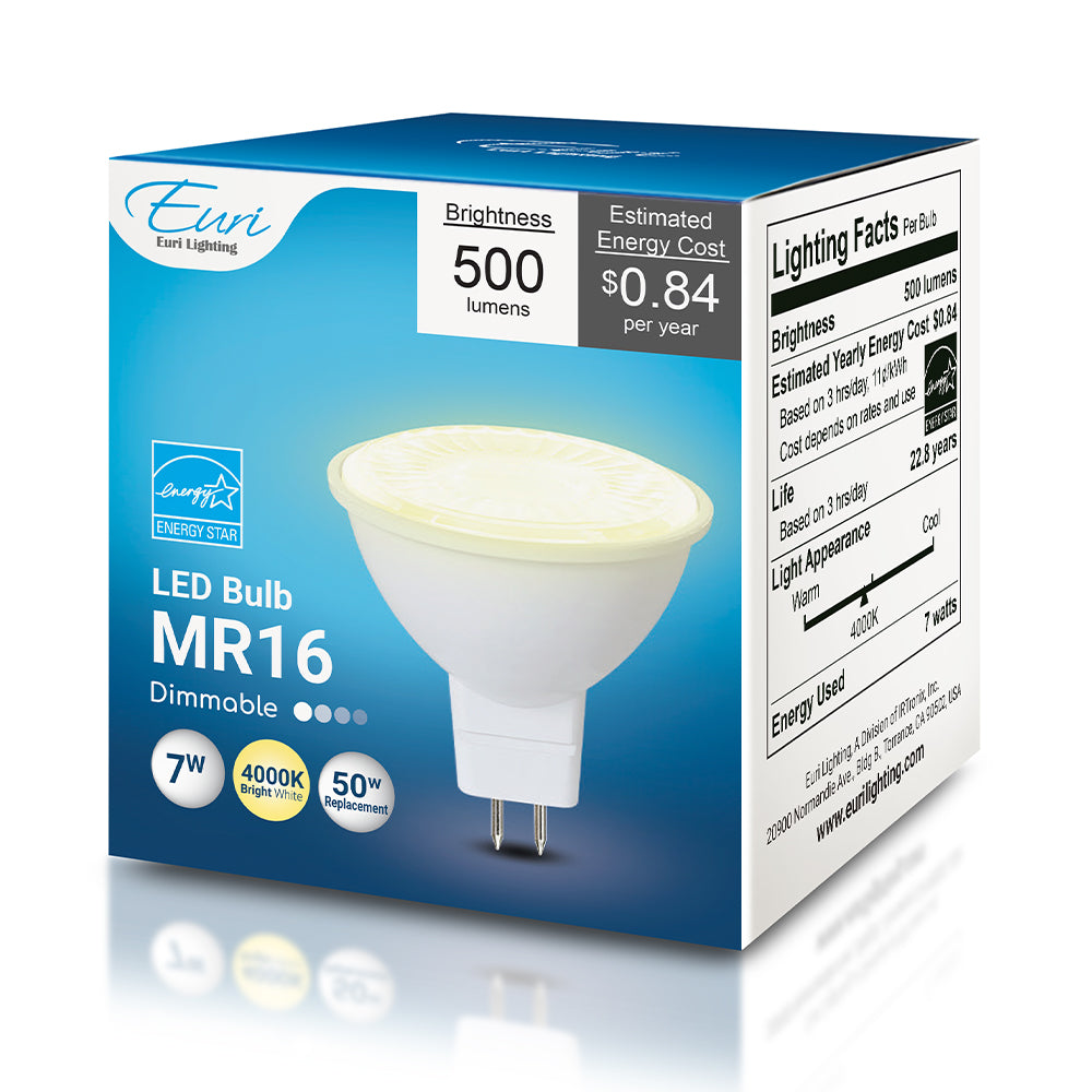 Euri Lighting MR16 LED Bulb - 7W / 50W Equivalent - 4000K - EM16-7W4040EW packaging image