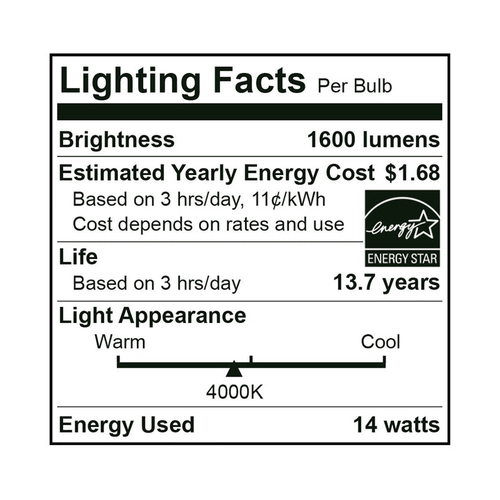 LED A19 100W Dim Energy Star - EA19-14W1140EGV specification image