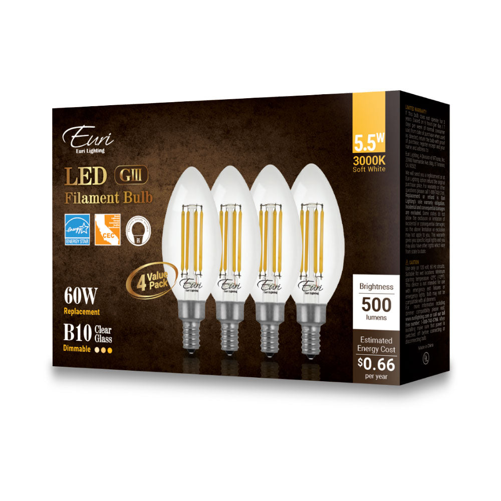 LED B10 60W Dim Energy Star CEC - VB10-3000CEC packaging image
