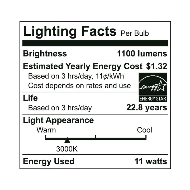 Euri Lighting A19 LED Bulb - 11W / 75W Equivalent - 3000K - EA19-11W2000EG-2 specification image
