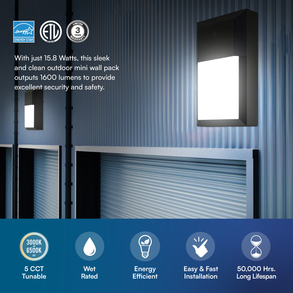 Euri Lighting Mini Wall Pack – Standard – 3000K - EOL-WL01BK-2100E product image