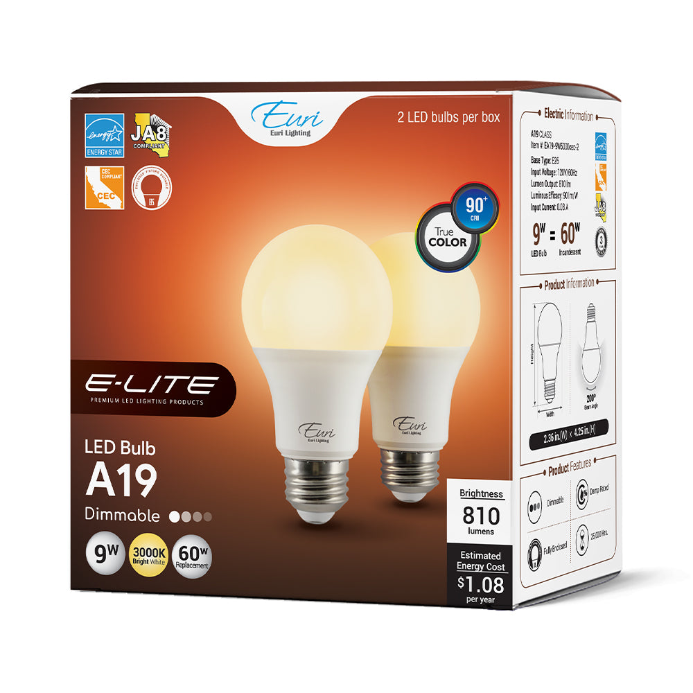 LED A19 60W Dim Energy Star CEC - EA19-9W5000CEC packaging image
