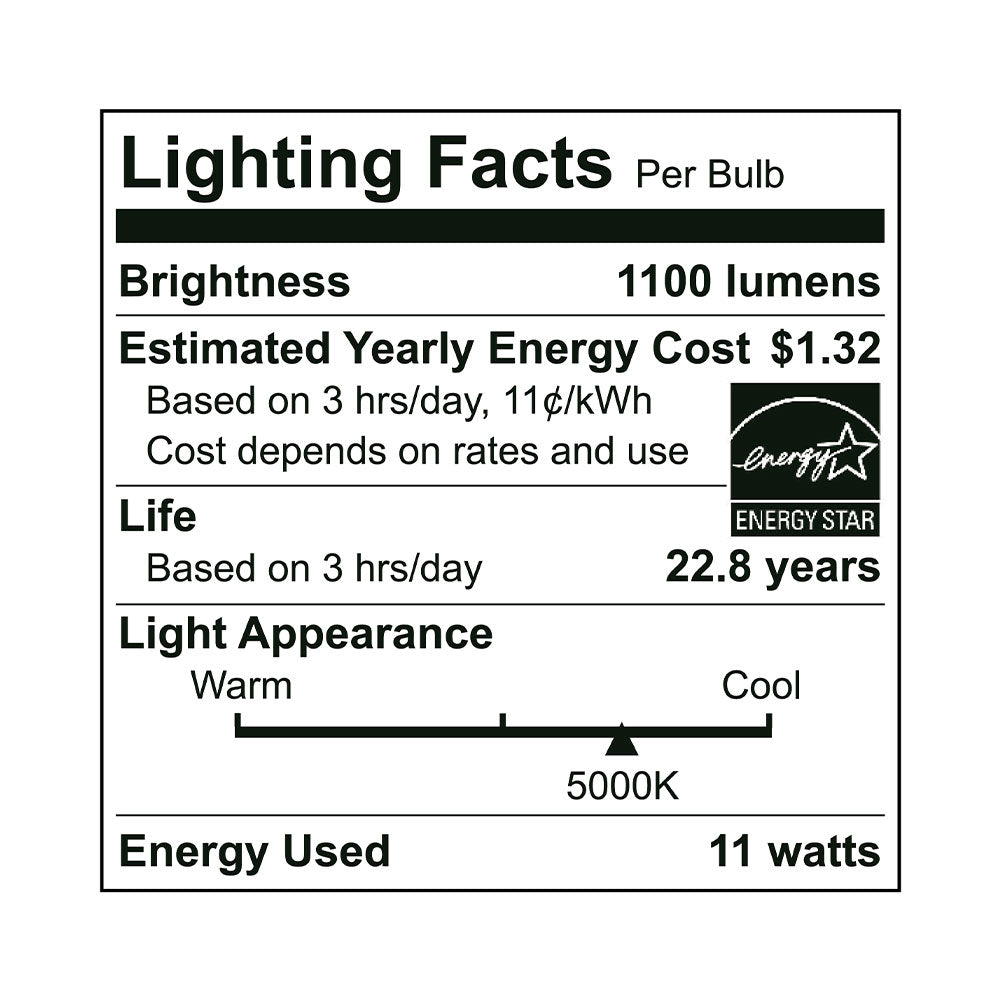 Euri Lighting A19 LED Bulb - 11W / 75W Equivalent - 5000K - EA19-11W2050EG-2 specification image