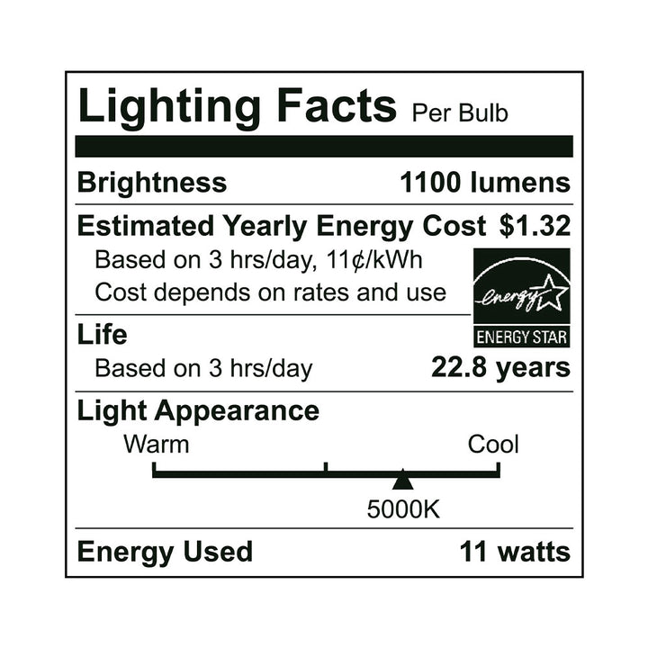 Euri Lighting A19 LED Bulb - 11W / 75W Equivalent - 5000K - EA19-11W2050EG-2 specification image