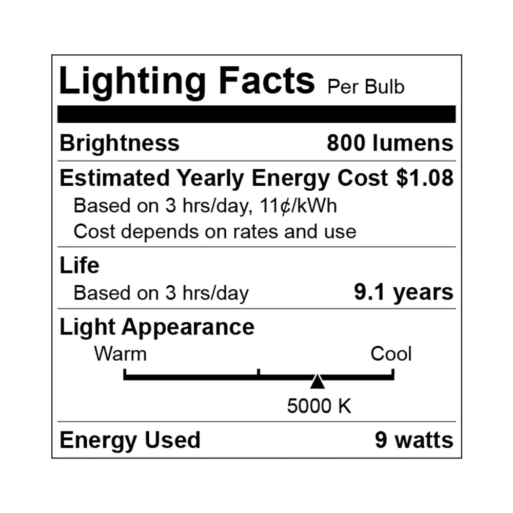 Euri Lighting A19 LED Bulb - 9W / 60W Equivalent - 3000K - EA19-6100-4 specification image