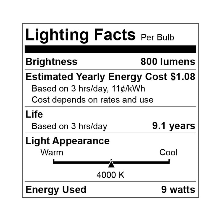 Euri Lighting A19 LED Bulb - 9W / 60W Equivalent - 4000K - EA19-6140-4 specification image