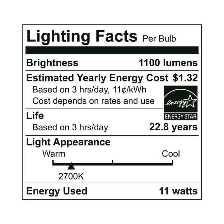 Euri Lighting A19 LED Bulb - 11W / 75W Equivalent - 2700K - EA19-11W2020EG-2 specification image
