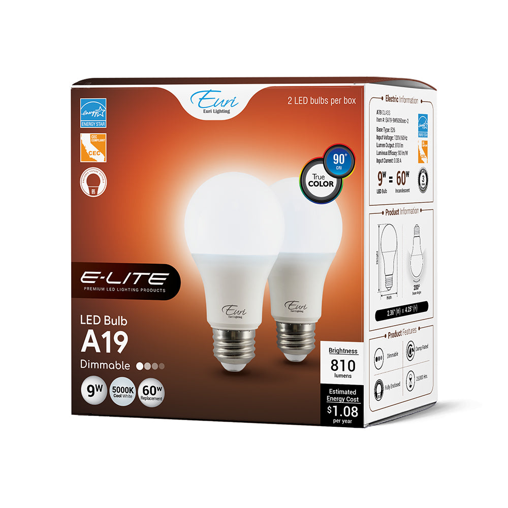 LED A19 60W Dim Energy Star CEC - EA19-9W5050CEC packaging image
