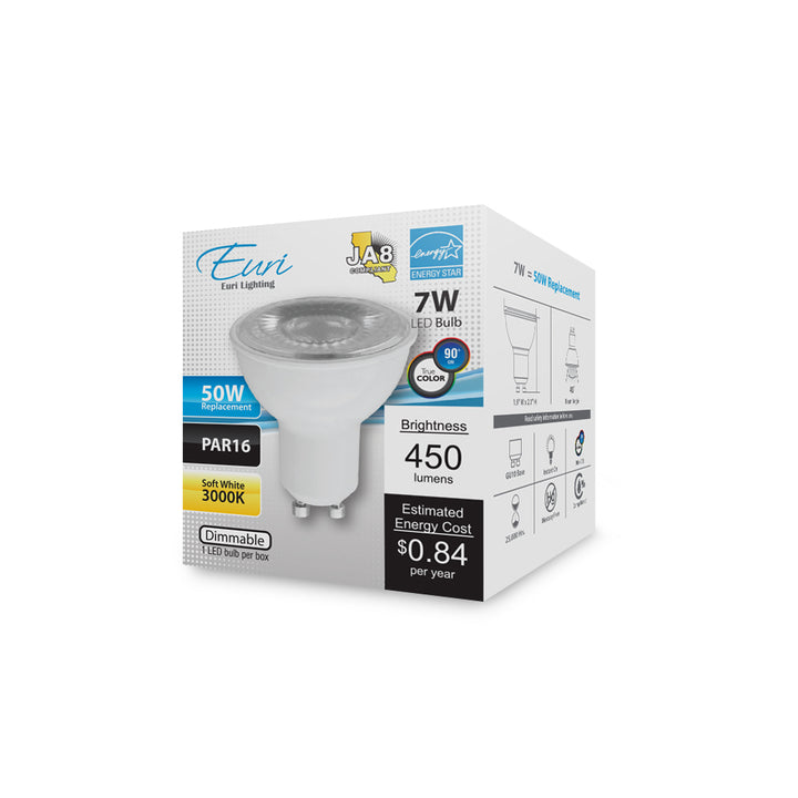 Euri Lighting PAR16 LED Lamp - 7W / 50W Equivalent - 3000K - EP16-4000EW packaging image
