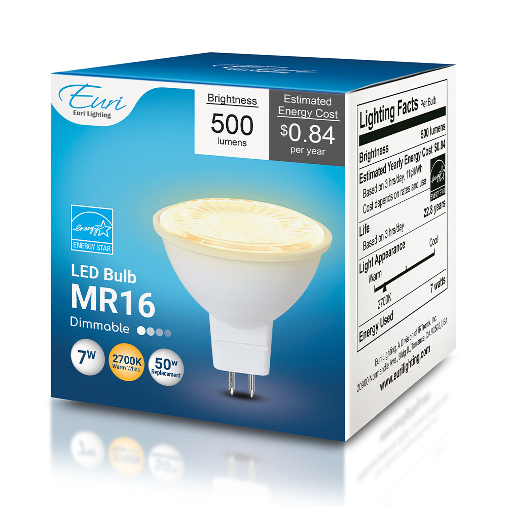 Euri Lighting MR16 LED Bulb - 7W / 50W Equivalent - 2700K - EM16-7W4020EW packaging image