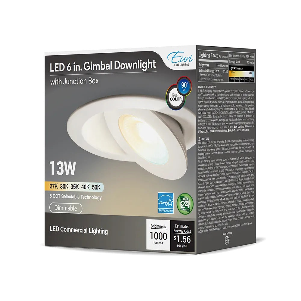 Euri Lighting 6 inch gimbal downlight - DLC6G-13W105SE packaging image
