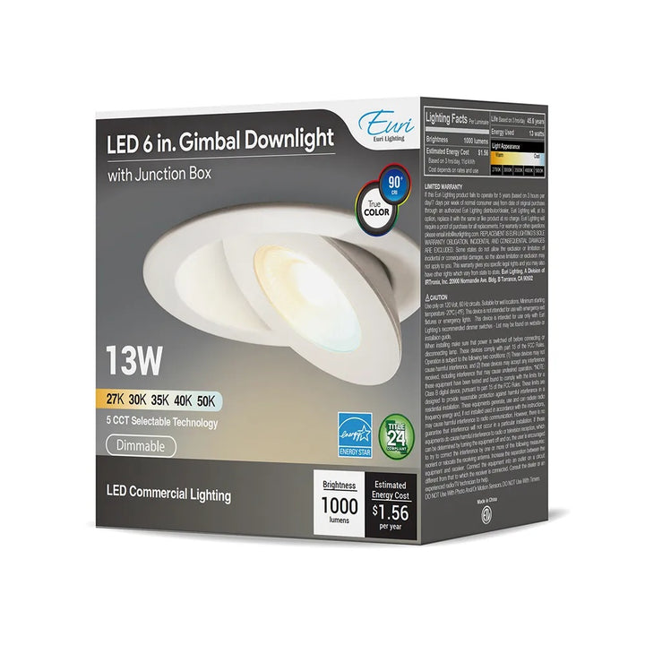 Euri Lighting 6 inch gimbal downlight - DLC6G-13W105SE packaging image