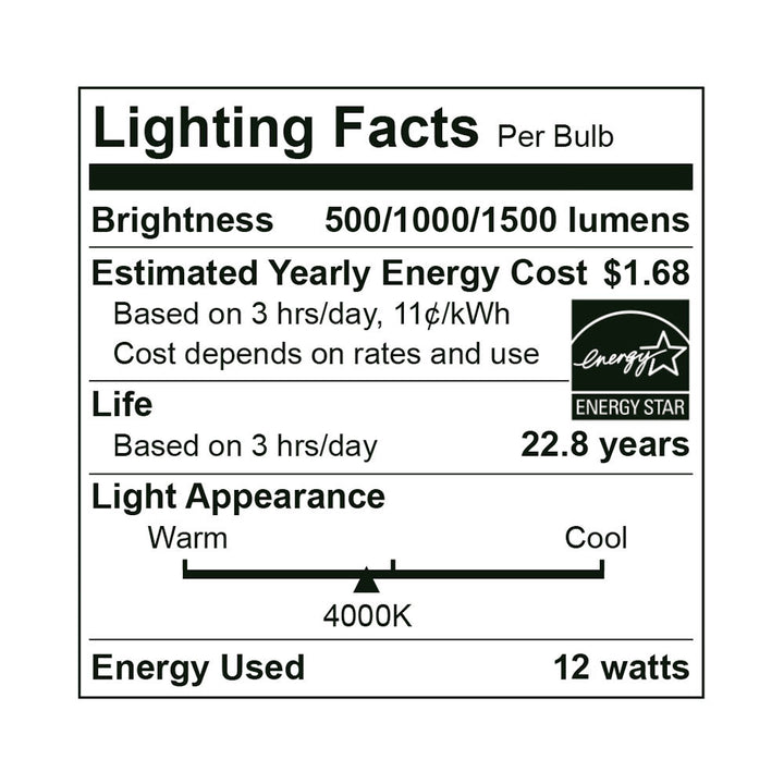 LED A19 100W Dim Energy Star - EA19-12W2140ET specification image