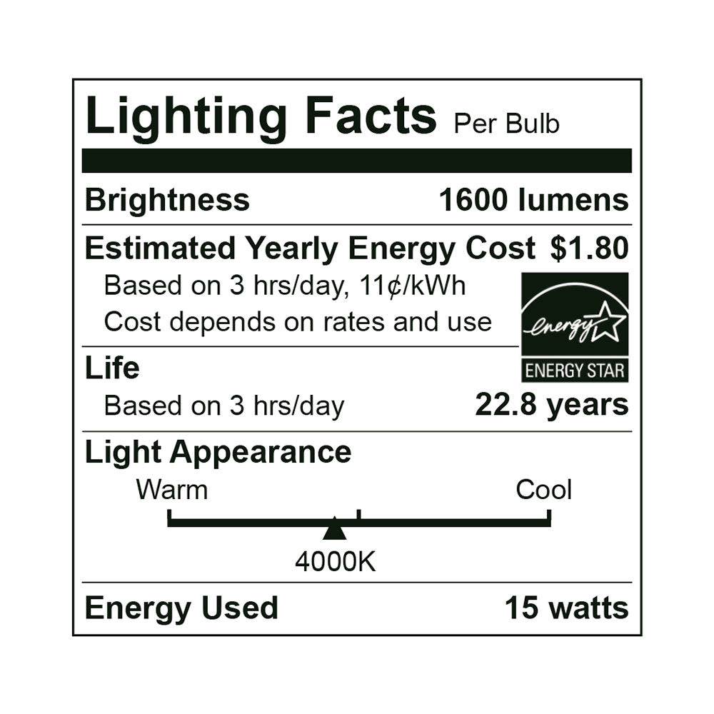 LED A19 100W Dim Energy Star - EA19-15W2040E specification image