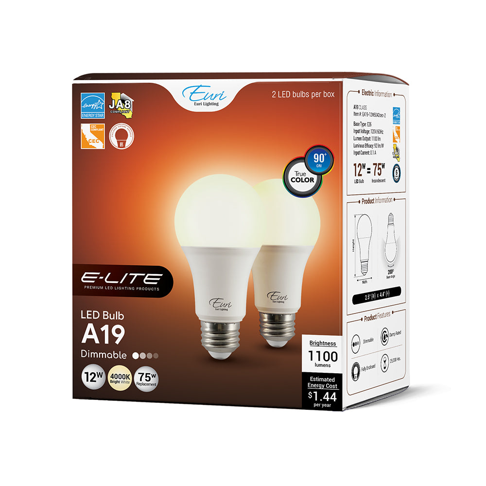LED A19 75W Dim Energy Star CEC - EA19-12W5042CEC packaging image