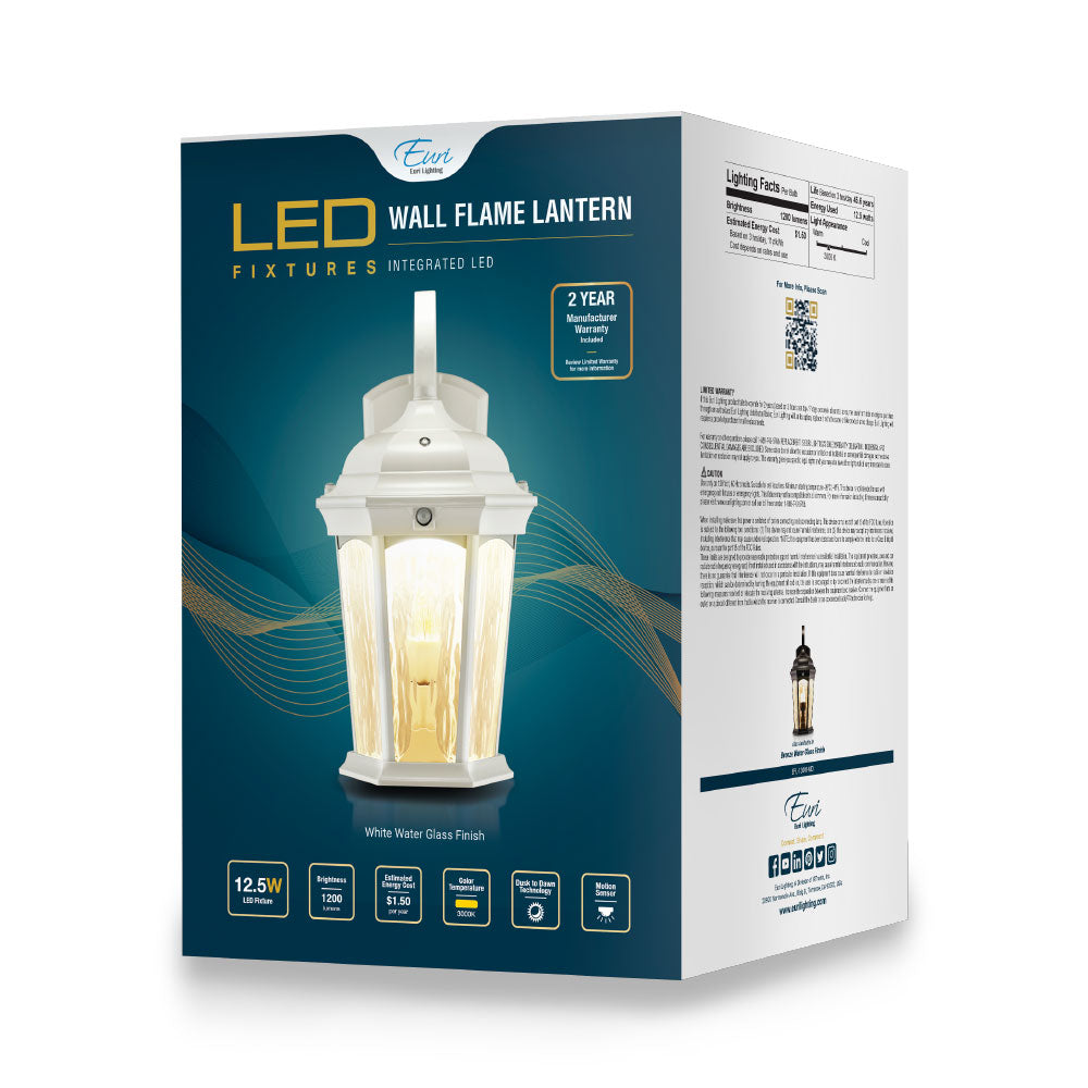 LED Water Glass Flame Bulb Fixture W Photocell & Motion Sensor - EFL-140W-MD packaging image