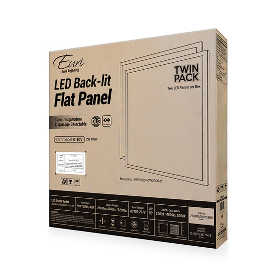 Panel – 2x2 – 20W / 3000K – Wattage 30W/40W, CCT 4000K/5000K – 0-10V, 100-277V, 110°, UL/DLC