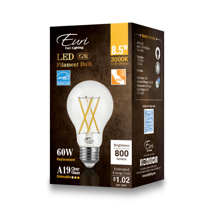 LED A19 60W Dim Energy Star CEC - VA19-3000CEC packaging image