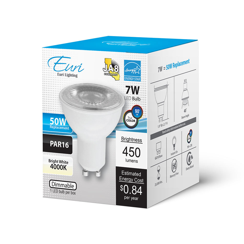 Euri Lighting PAR16 LED Lamp - 7W / 50W Equivalent - 4000K - EP16-4040EW packaging image