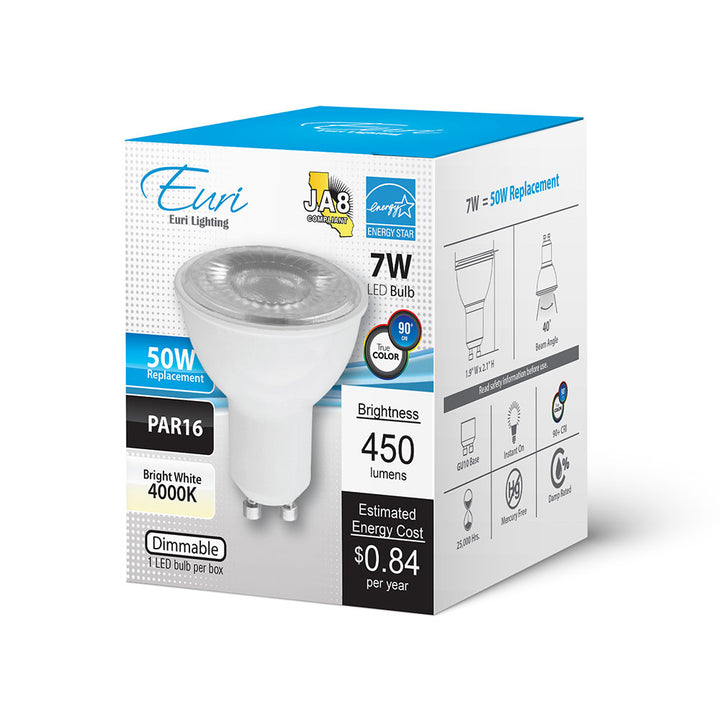 Euri Lighting PAR16 LED Lamp - 7W / 50W Equivalent - 4000K - EP16-4040EW packaging image