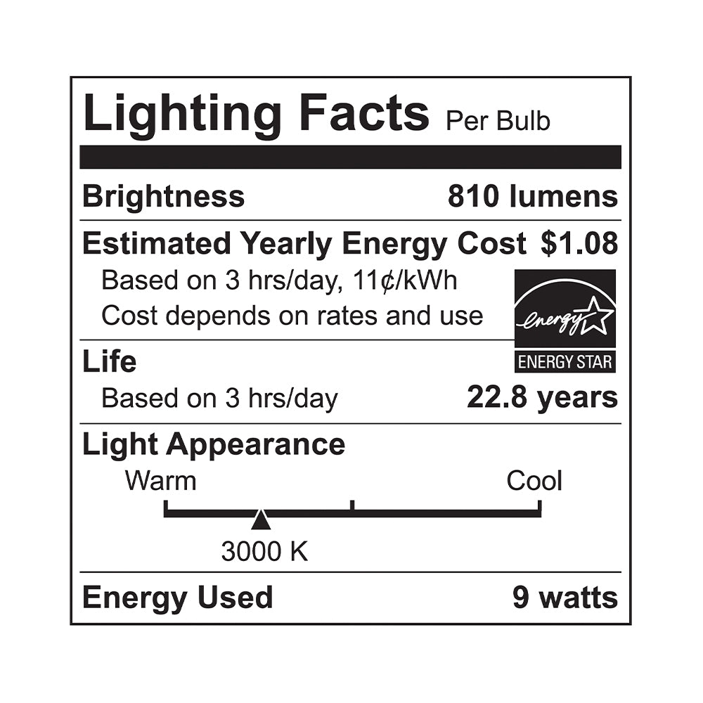 LED A19 60W Dim Energy Star CEC - EA19-9W5000CEC specification image